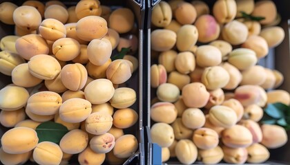 Two boxes overflowing with apricots