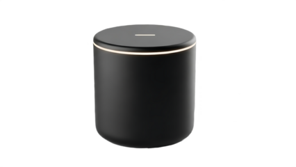 Modern black cylindrical container with a metallic rim isolated on a white background perfect for product mockups and lifestyle photography