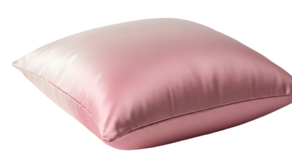 Soft pink satin pillow isolated on transparent background