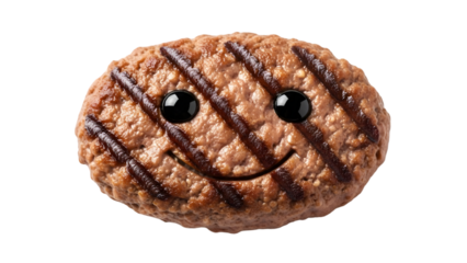 Cheerful hamburger face with a smile isolated on transparent background