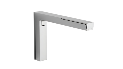 Modern chrome faucet minimalist design for contemporary bathroom or kitchen isolated on white background with clean lines