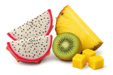 Fresh tropical fruit selection on a transparent background, healthy eating