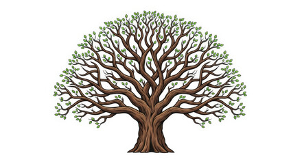 Detailed Illustration of a Majestic Tree with Intricate Branches and Lush Green Leaves A Symbol of Strength Growth and Connection to Nature A Timeless Image