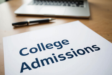 College Admissions Concept – Professional Typography on Paper with Pen and Laptop for Academic Planning and Higher Education Marketing