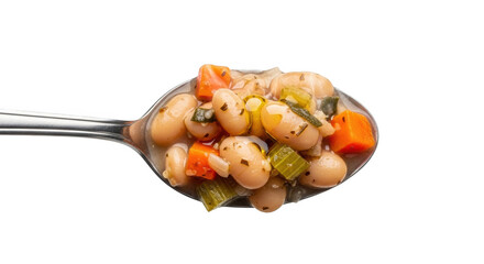 Spoonful of white bean stew with carrots and celery