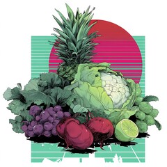 clipart of healthy food style on white background