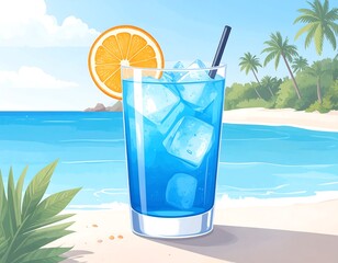 Tropical blue cocktail on a beach