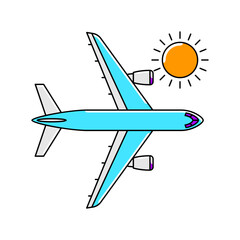 Airplane with sun icon. Air travel and tourism item.