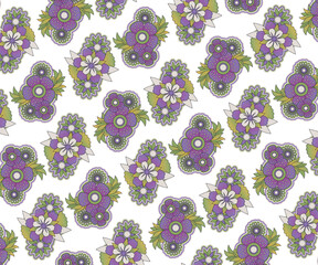 Seamless Retro Floral Vector Pattern with Colorful Flowers and Leaves for Vintage Wallpaper and Decorative Textile Design