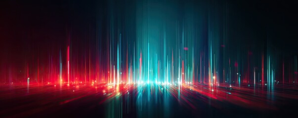 Abstract vibrant vertical light streaks with red and blue glow on dark background