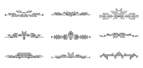 Line geometric elements set. Tribal ethnic decorative linear dividers.