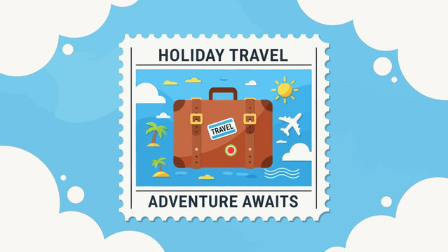 Holiday Travel Adventure Awaits Stamp Illustration.