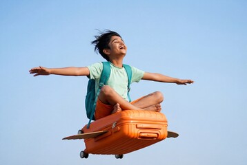 Little Boy's Dream Journey on a Flying Suitcase