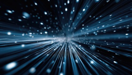 Abstract dark background with blue light streaks and shimmering particles, suggesting speed