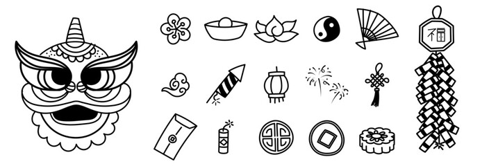 chinese new year doodle hand drawing icon barongsai cute lunar new year