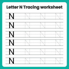 Capital Letter N Tracing Worksheet &ndash; Uppercase Handwriting Practice Page