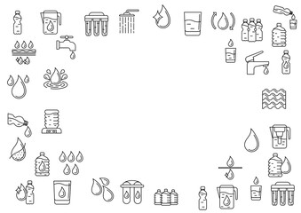 Water linear icons background. Aqua or liquid thin line illustration.