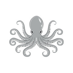 Naklejka premium Captivating detailed gray octopus illustration with curly tentacles and symmetrical design, isolated on white