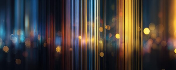 Abstract background with vertical colorful light streaks and defocused bokeh circles