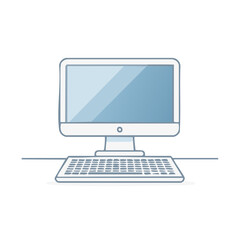 Fototapeta premium Minimalist Desktop Computer Illustration Keyboard and Monitor on Desk Graphic Design Asset