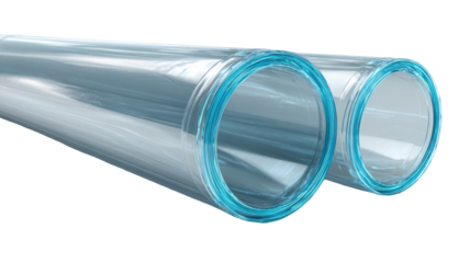 PVC sewage pipe cut out showing clean cylindrical section with smooth industrial surface and plumbing material detail on white background