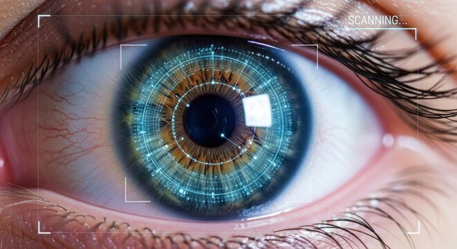 Closeup of a human eye with digital scanning interface - Powered by Adobe