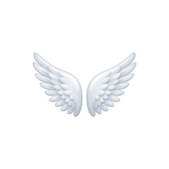 Fototapeta premium Angel wings emoji clipart icon symbol with cute beautiful 3d white cartoon transparent background for design element