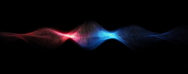 Abstract glowing red and blue sound wave visualization on a black background