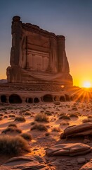 Majestic Desert Rock Formation at Sunset - A Timeless Landscape.