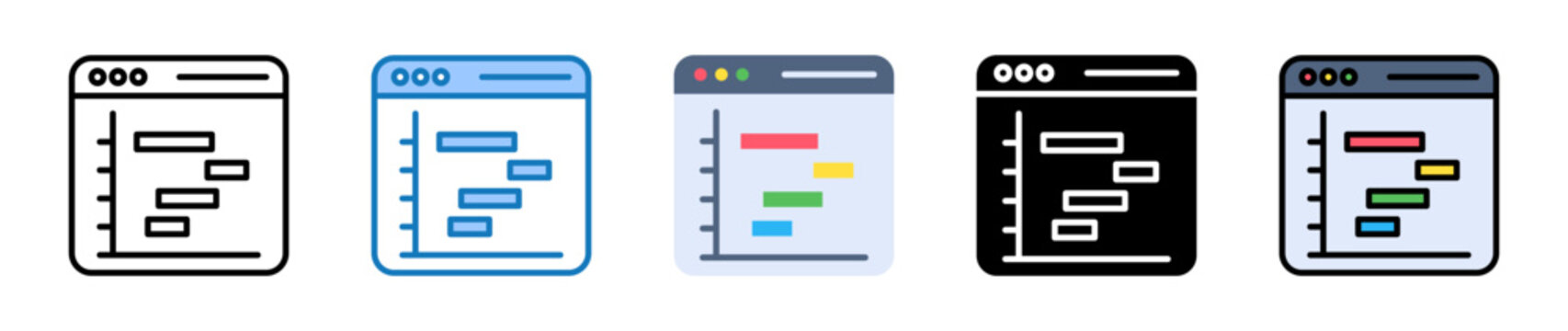 Gantt Chart multiple style icons set design vector illustration. 