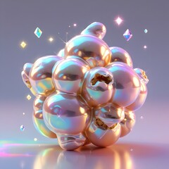 Iridescent holographic popcorn kernel with rainbow reflections bronze chrome shadows and sparkling glossy highlights for National Popcorn Day