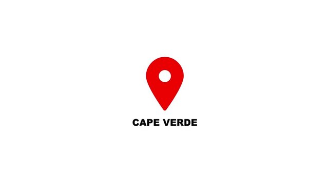 Cape Verde map location pin animation. Cape Verde text up down location pin pointer icon white background, Alpha channel GPS location tracking animation. 4K video.