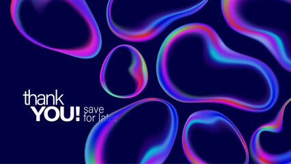 Iridescent holographic liquid blobs with rainbow gradients. Abstract fluid glass shapes featuring transparent soap bubble effects and hologram textures on isolated background