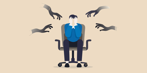 A man overwhelmed by shadowy hands representing anxiety and mental distress