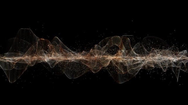 Futuristic video animation with particle wave object in slow motion and space for text, 4096x2304 loop 4K