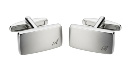 Silver rectangular cufflinks with engraved letters A and B