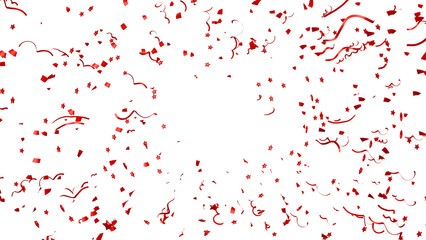 dynamic burst of red streamers and stars. realistic 3d illustration suitable for winning announcements, grand opening sales, or promotion banners. energetic scattered elements for commercial marketing