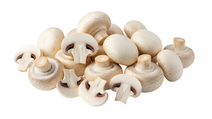 Fresh white button mushroom, isolated on white or transparent background. PNG