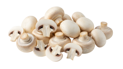 Fresh white button mushroom, isolated on white or transparent background. PNG