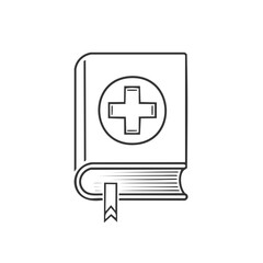 Obraz premium Outline Medical Book with Cross Symbol for Healthcare Information and Medicine Education. Isolated Vector Icon.