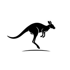 Kangaroo silhouette hopping side view with ground line vector illustration