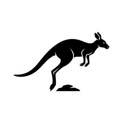 Kangaroo silhouette hopping over small rock diagonal vector illustration