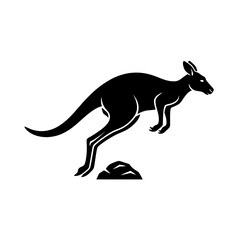 Kangaroo silhouette hopping over small rock side view vector illustration