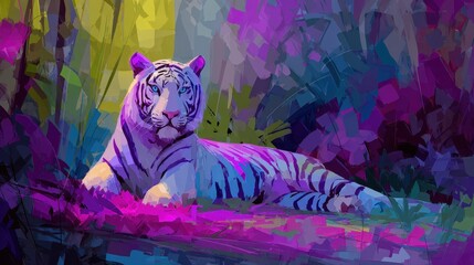 White Tiger in Abstract Jungle