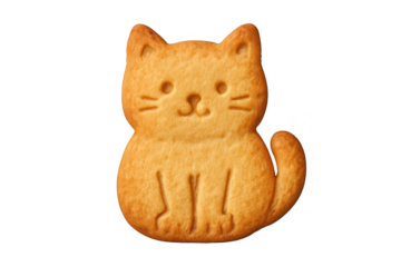 Cute cat biscuit with a happy face on a transparent background, baked snack.