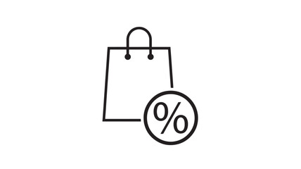 a simple black line art illustration of a shopping bag with a percentage sign inside a circle on transparent background silhouette high quality professional detailed modern