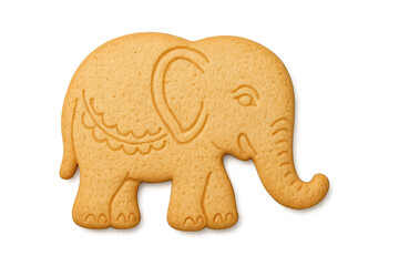 Obraz premium Delicious elephant-shaped cookie, golden brown, presented with a transparent background.