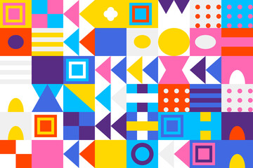 Geometric abstract pattern with colorful shapes and playful design