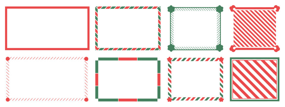 Christmas candy cane frame with cheerful red, white, and green lollipop-style borders for decorative holiday banners, gift tags, and seasonal festive vector artwork