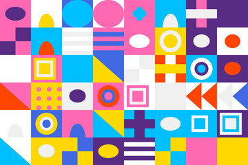 Geometric mosaic pattern with bold colors and simple shapes for graphic design
